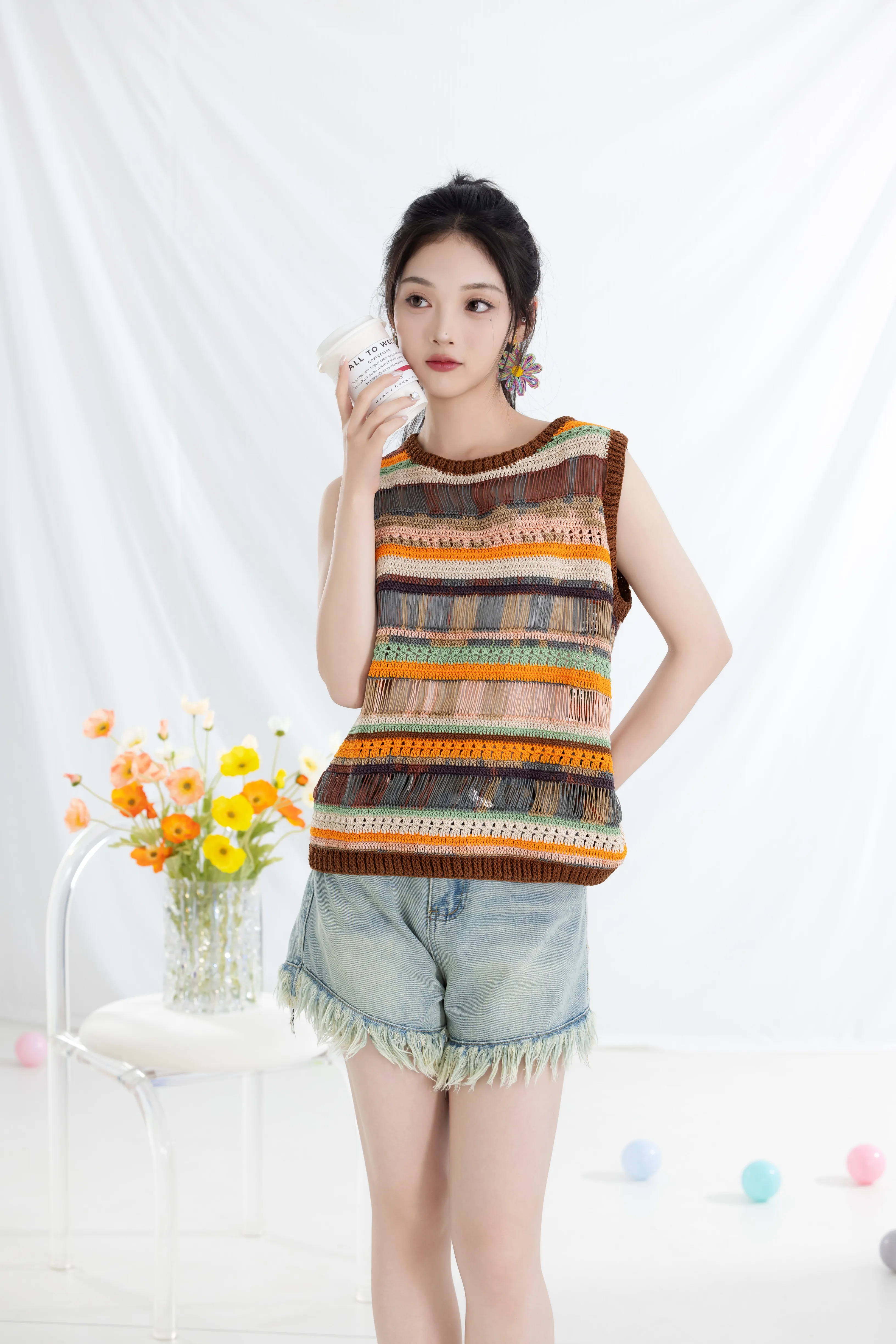 Striped Lace-Up Vest crochet project