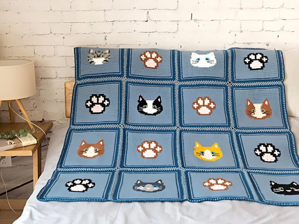 Cute Cat Motif Blanket tutorial cover