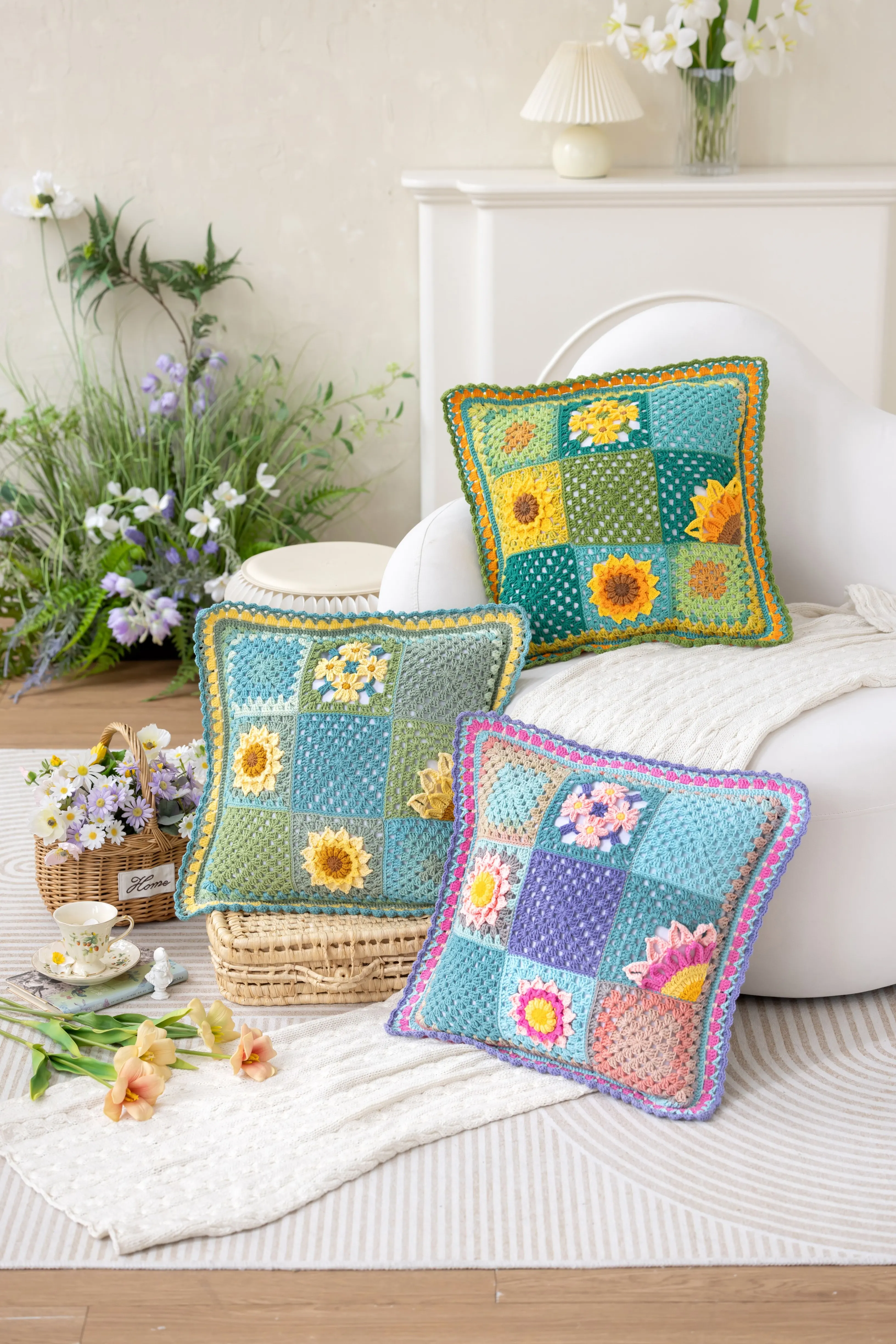 Sunflower Patchwork Pillow Case crochet tutorial