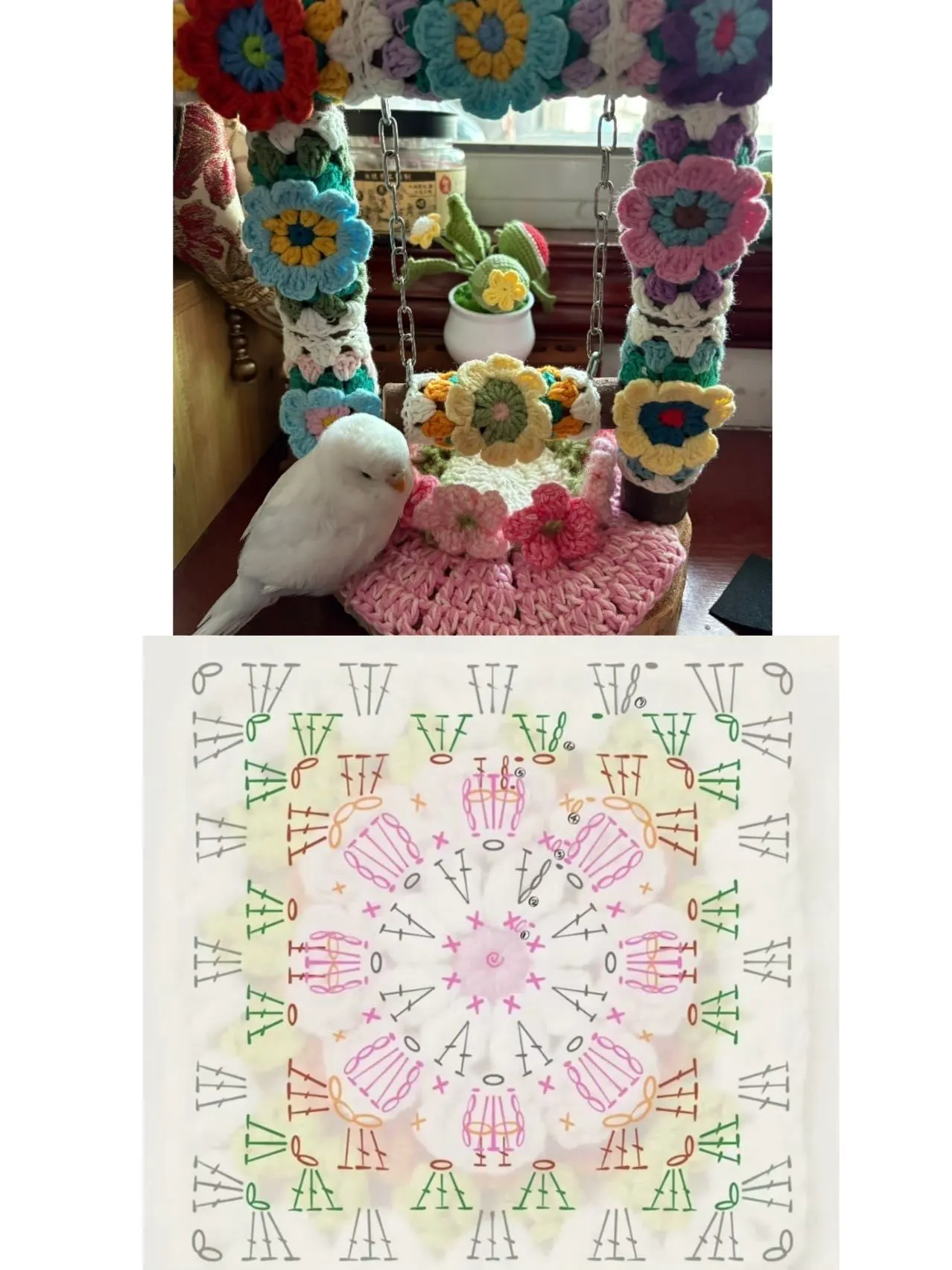 虎皮鹦鹉桌面秋千架苏苏姐家四股棉颜色特好看, a crochet project shared by 岳岳
