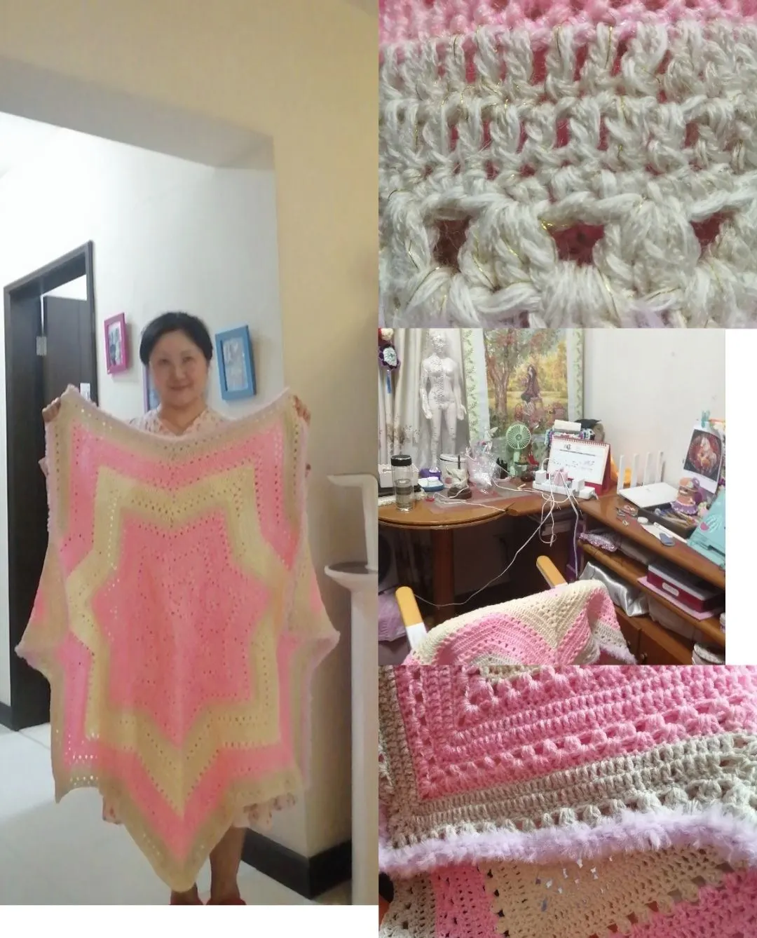 亚克力糖果线与羊毛线合股的七星毯, a crochet project shared by Rong🍅