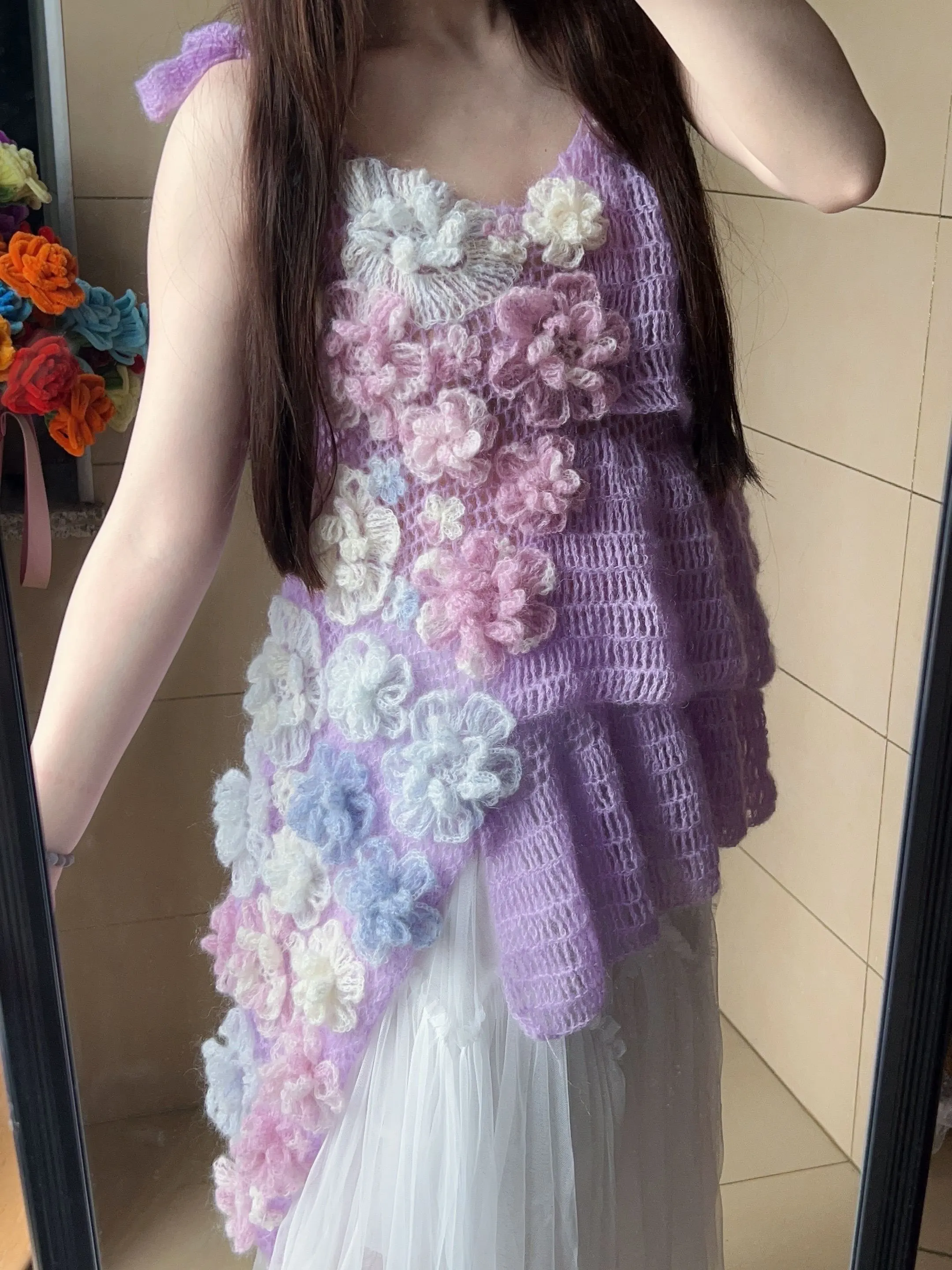 超梦幻的无尽夏绣球花吊带, a crochet project shared by 奶酪小月🌙