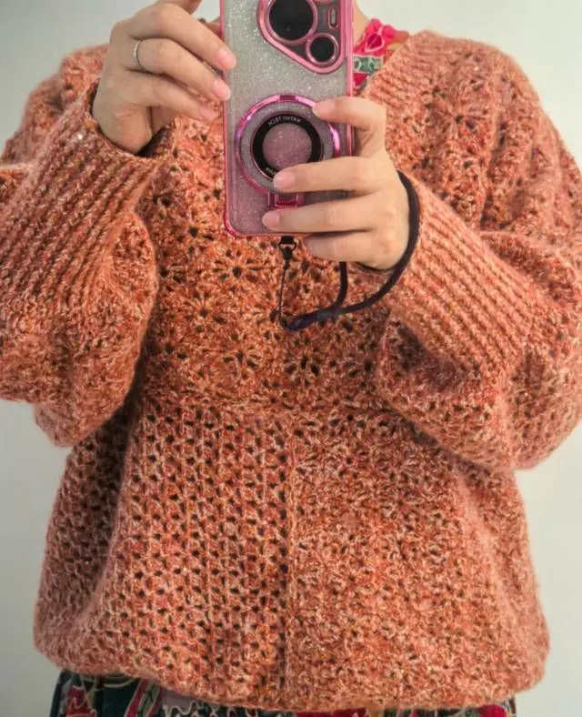 南瓜橘繁花V领, a crochet project shared by 秋