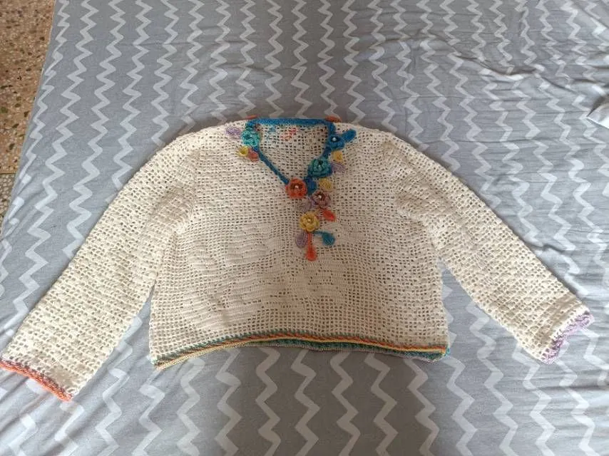 群花V领套头衫, a crochet project shared by 晓琴