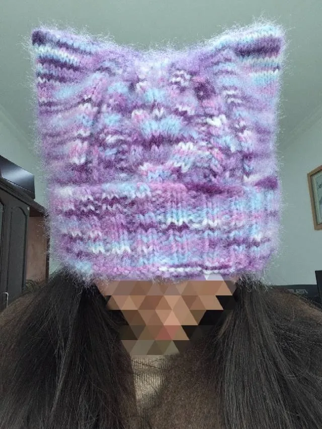 第一次织棒针，照着网上猫耳帽教程又加了20针，幸运的成功了